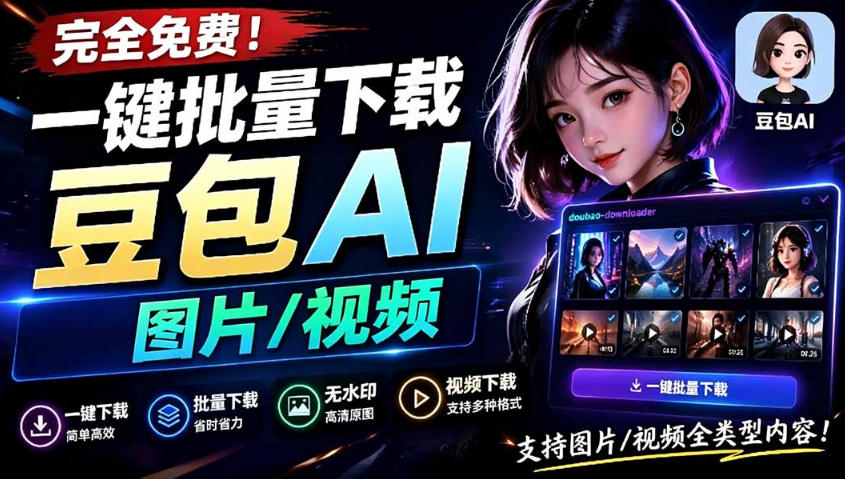 Github最新发布!一键批量下载豆包AI无水印图片/视频,简单易用,自动解析提示词-趣咪跨境